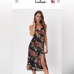 Lulu’s Favorite Darling Navy Blue Floral Jacquard Midi Dress